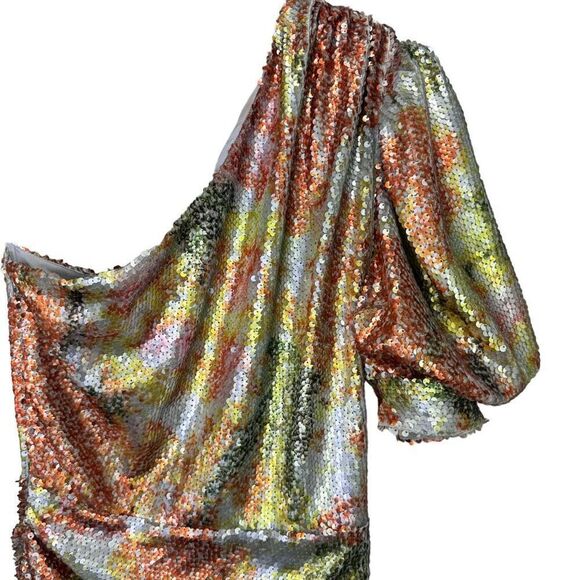Ronny Kobo Eden Lined One Shoulder Sequin Ruched Mini Dress Multicolor Size XS - Picture 7 of 11